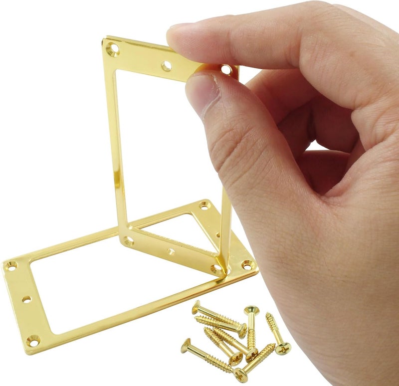 Hitefu 2 Pcs Metal Humbucker Cover, Flat Electric Guitar Pickup Frame Replacement, Bridge Neck Pickups Cover with Screws (Gold) - Image 2